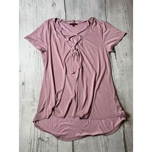 Red 23 Top Women XL Pink Lace Up V-Neck High Low Boho Minimalist Short Sleeve